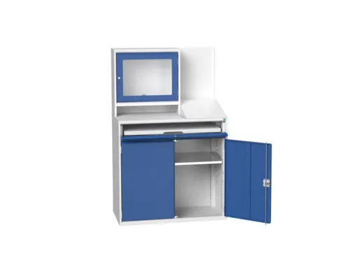 pc-kast monitorvak 1650x1050x550mm toetsenbordblad RAL7035+RAL5010