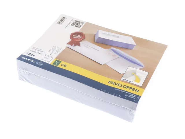 Dienstenvelop Venster Links Raadhuis 162x229mm C5 Met Plakstrip Wit