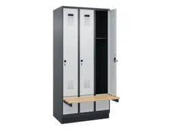 locker met bank,HxBxD 1950x900x815mm,3vak,vak B 300mm,draaigrendel