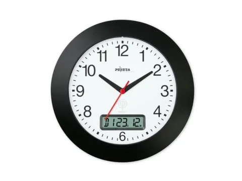 Radiowandklok Ø 300Mm Cijferaanduiding Datumaanduiding Zwart
