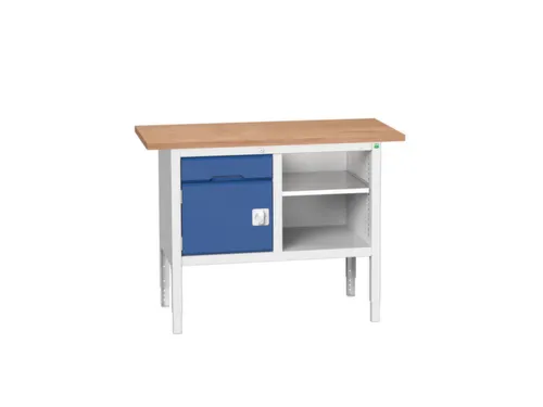 werkbank,HxBxD 830-930x1250x600mm,multiplexblad,uitrusting: 1lade,kast