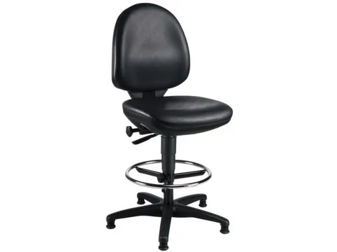 Werkplaatsstoel 590-840mmx460x440mm Kunstleer Zwart Voetring Glijders