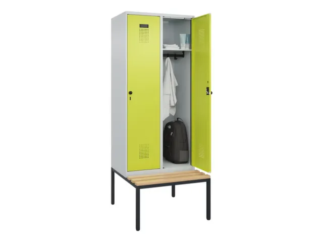 locker met bank,HxBxD 2120x800x815mm,2vak,vak B 400mm,draaigrendel