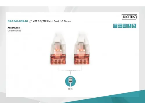 CAT 6 S-FTP patchkabel Cu LSZH AWG 27/7 Lengte 0,5m 10 stuks Grijs