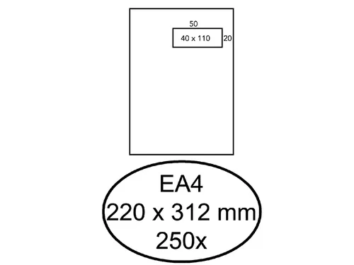 Envelop Hermes 220x312mm Venster Rechts 40x110mm Zelfklevend