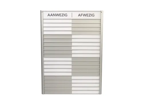 Menoor In-Uit bord 20 namen Aluminium Aanwezig/Afwezig Wit