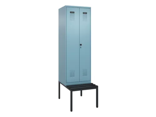 PBM-locker met bank,HxBxD 2120x600x815mm,2vak,vak B 300mm,draaigrendel