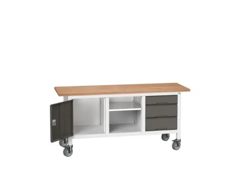 werkbank,HxBxD 830x1750x600mm,multiplexblad,uitrusting: 3laden,kast