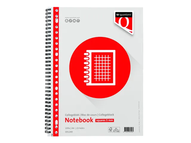 Collegeblok Quantore A4 ruit 5mm 23-gaats 100vel 70gr