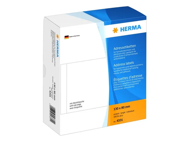 Herma 4331 Adresetiketten voor Schrijfmachines los 130x80mm 500 stuks