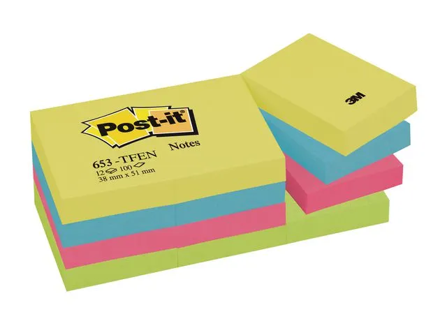 Post-it Zelfklevend Notitieblok, 38x51mm, Energetic Kleuren assorti