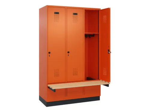locker met bank,HxBxD 1950x1200x815mm,3vak,vak B 400mm,draaigrendel