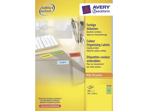 etiket Avery ILK 105x148mm 100 vel 4 etiketten per vel groen