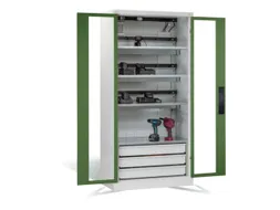 acculaadkast 1950x930x500mm 15stekkerdozen 230V ventilator fr. RAL6011