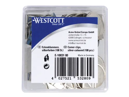 Hoekclips Westcott aluminium zilverkleurig doos à 100 stuks