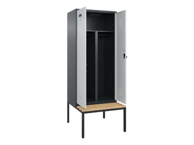PBM-locker met bank,HxBxD 2120x800x815mm,2vak,vak B 400mm,draaigrendel