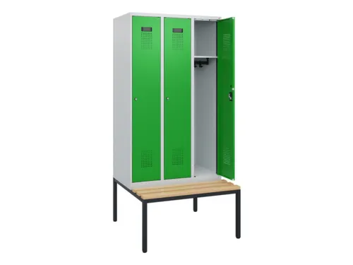 locker met bank,HxBxD 1950x900x815mm,3vak,vak B 300mm,cilinderslot