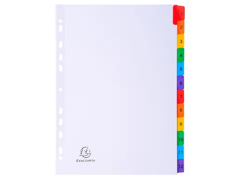 Tabbladen A4 1-12 Karton Versterkte Kleurtabs 11-Gaats Assorti