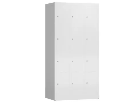 Lockerkast 1800x870x500mm 3x4 vakken cilinderslot, sokkel, RAL9003