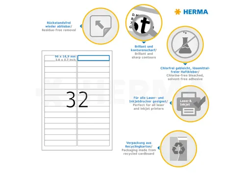 HERMA 4209 Verwijderbare etiketten A4 96x16,9mm Wit 800 stuks