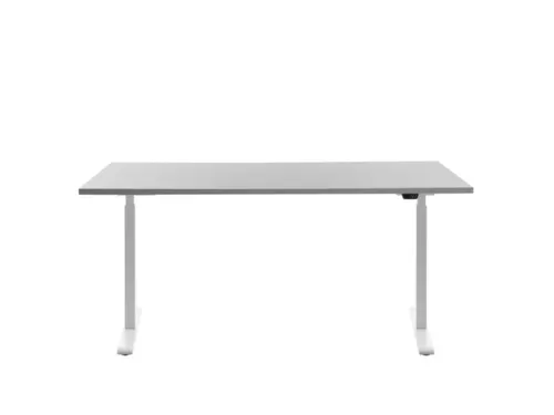 Elektrisch ihv bureau,HxBxD 700-1200x1600x800mm,blad grijs,T-voet wit