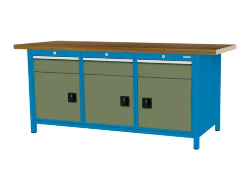 werkbank,HxBxD 860x2000x750mm,onderstel RAL5012,fronten RAL6011