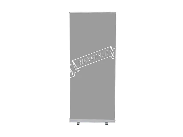 Roll-Banner 85x200 complete set met print "Bienvenue" Grijs