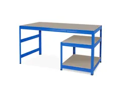 montagetafel,HxBxD 900x1500x600mm,blad hout,4voeten RAL5010,2legborden