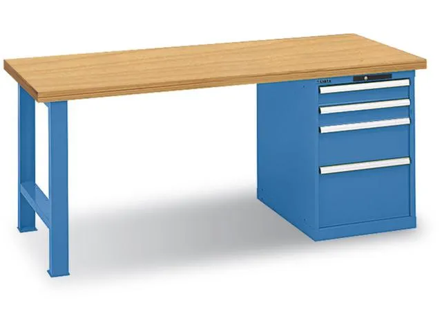 établi,HxlxP 840x1500x750mm,plateau multiplex,laquage RAL5012
