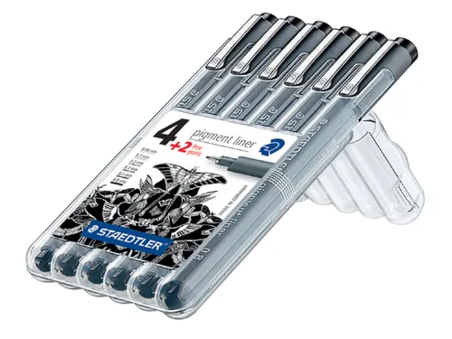 Fineliner Staedtler Pigment 308 zwart set 4+2 gratis 0.05-0.8mm