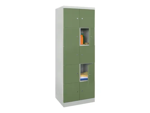lockerkast,HxBxD 1800x600x500mm,2x5vakken,RAL7035,front RAL6011
