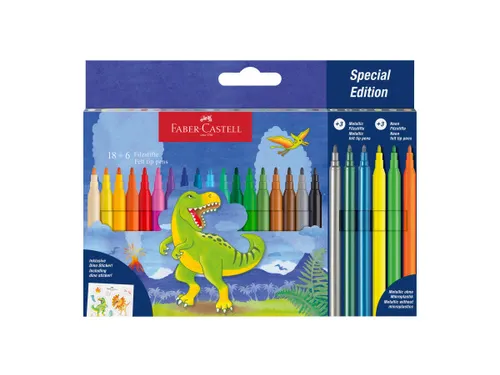 Viltstift FC Dino 18x stand. Kleur+3x metallic kleur+ 3x neon kleur in