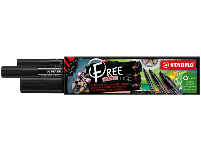 Marqueur peinture STABILO Free Acrylic Mixed Tip set 3 largeurs noir