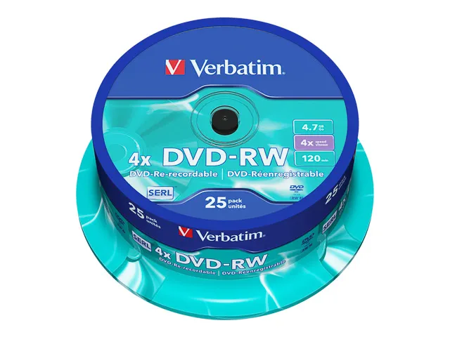 DVD-RW Matzilver 4.7GB 4x 25 Stuks