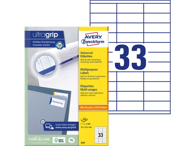 Etiket Avery Zweckform 3421 70x25.4mm wit 3300stuks