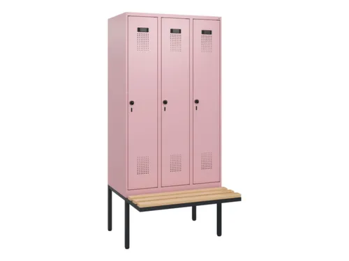 locker met bank,HxBxD 1950x900x815mm,3vak,vak B 300mm,draaigrendel