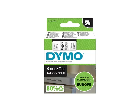 Labeltape Dymo 43610 D1 S720770 6mmx7m zwart op transparant