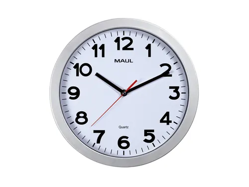 Wandklok MAUL Step Quartz Ø30x5cm kunststof zilver/wit stildraaiend