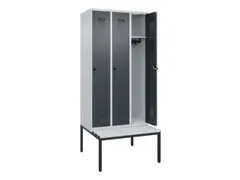 locker met bank,HxBxD 2120x900x815mm,3vak,vak B 300mm,draaigrendel