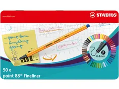 Fineliner STABILO point 88 0.4mm blik à 50 stuks assorti kleuren