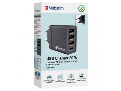 Chr-30Eu Oplader 30W zwart 49700 1x USB-C 1x USB-A 3.0 2x USB-A 10W