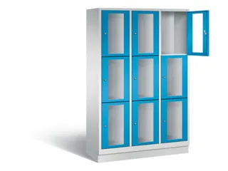 Lockerkast 1800x1200x500mm 3x3 vakken Cilinderslot, Sokkel, RAL5012 - 1