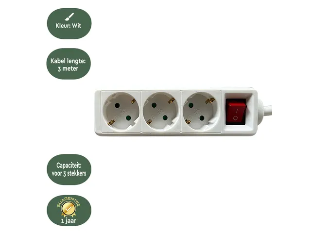 Stekkerdoos BRASQ 3 voudig 3 meter wit