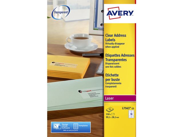 Etiket Avery L7563 99.1X38.1Mm Transparant 350 Stuks | AveryEtiketten.be