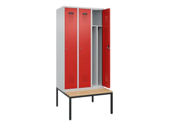 locker met bank,voor scheiding van kleding,HxBxD 2120x900x815mm,3vak