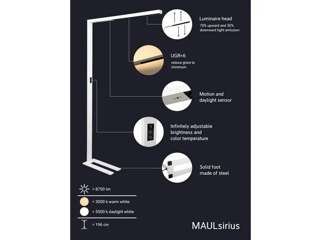 Staande Led-lamp MAULsirius colour vario sensor Dimbaar Wit