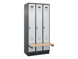 locker met bank,HxBxD 1950x900x815mm,3vak,vak B 300mm,draaigrendel - 2