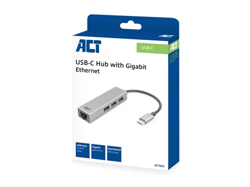 Hub ACT USB-C 3.0 3x USB-A Gigabit ethernet