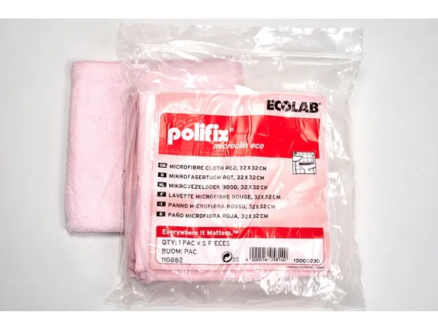 Ecolab Polifix Microclin Eco Microvezeldoek Rood 32x32cm 5 stuks