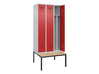locker met bank,voor scheiding van kleding,HxBxD 2120x900x815mm,3vak - 1